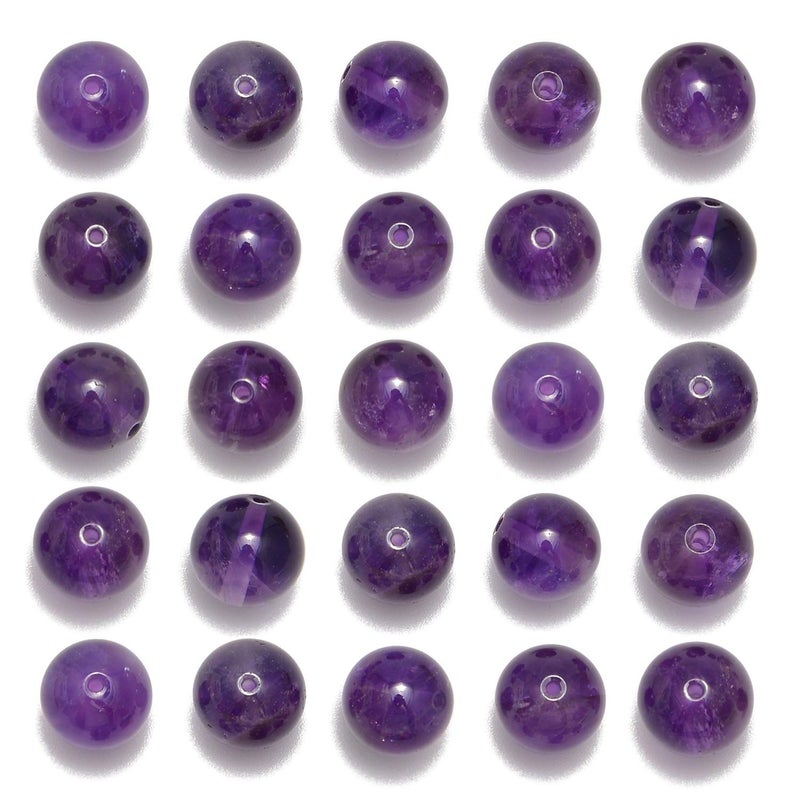 NCB 100PCS 8mm Natural Amethyst Beads - Round Loose Stone Spacer Beads for Jewelry Making with Crystal Stretch Cord (Amethyst, 100Beads) - Image 1